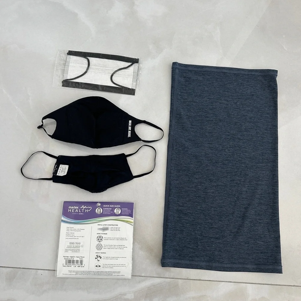 5 Face Masks New Martex Health, Adidas, Koral by Llana Kugel, Long Neck Gaiter +